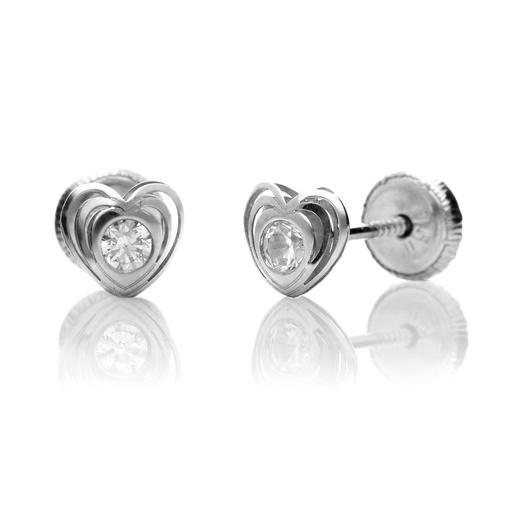 [8275] Pendientes Tuerca Corazón Oro Blanco