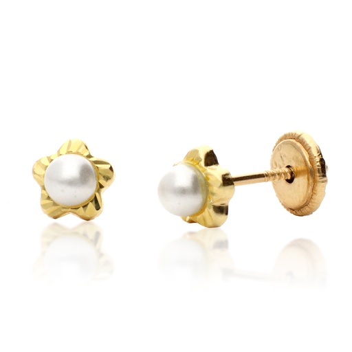 [8371] Pendientes Tuerca Perla Flor Talla