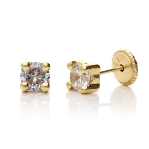 [7120 OA] Pendientes Tuerca 4 Garras Oro Amarillo