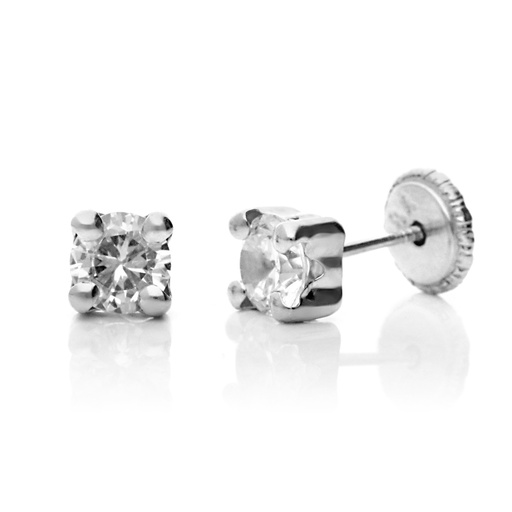 [7120 OBL] Pendientes Tuerca 4 Garras Oro Blanco