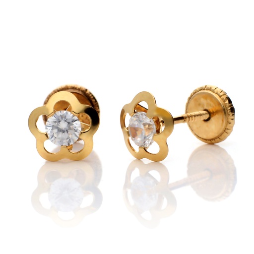 [7190] Pendientes Tuerca Flor Circonita Oro Amarillo