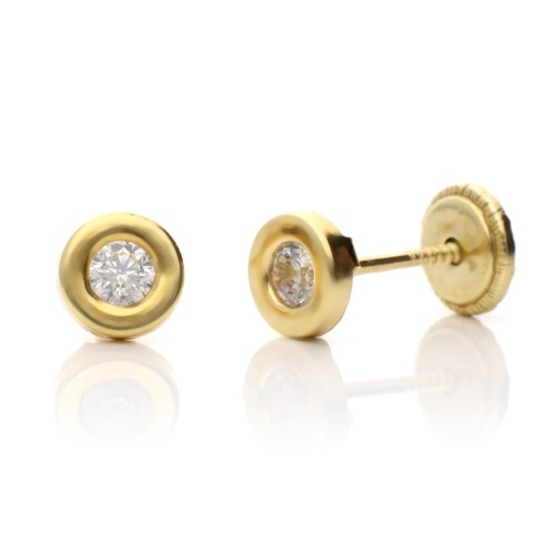 [7320 OA] Pendientes Tuerca Circonita Bisel Oro Amarillo