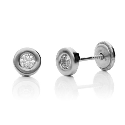 [7320 OBL] Pendientes Tuerca Circonita Bisel Oro Blanco