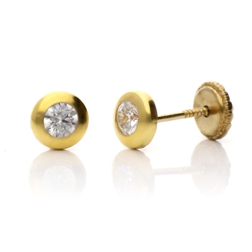 [7319 OA] Pendientes Tuerca Circonita Bisel Oro Amarillo