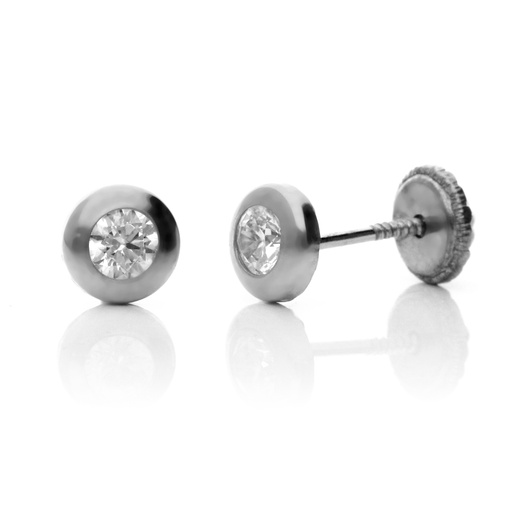 [7319 OBL] Pendientes Tuerca Circonita Bisel Oro Blanco