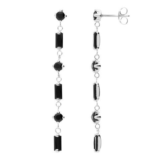 [7739] Pendientes Presión Largos Negro Oro Blanco