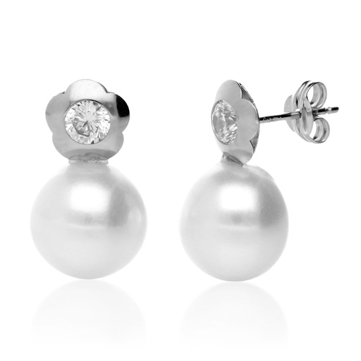 [8361] Pendientes Presión Perla Flor Oro Blanco