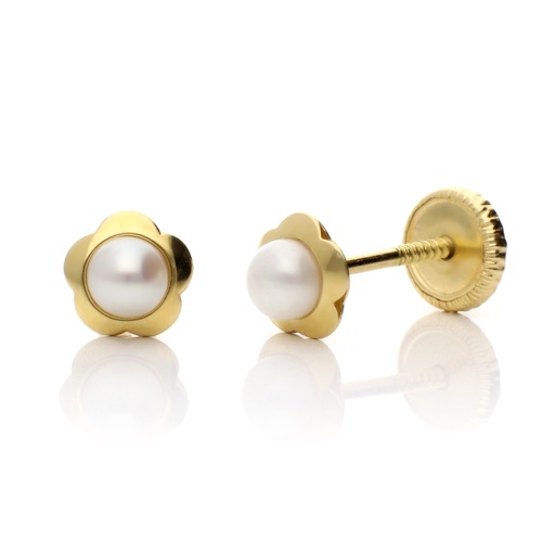 [8324] Pendientes Tuerca Flor Perla