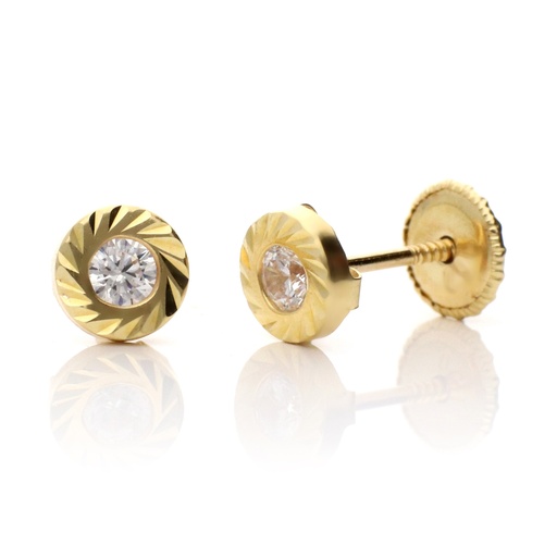 [8369 OA] Pendientes Tuerca Talla Circonita Oro Amarillo