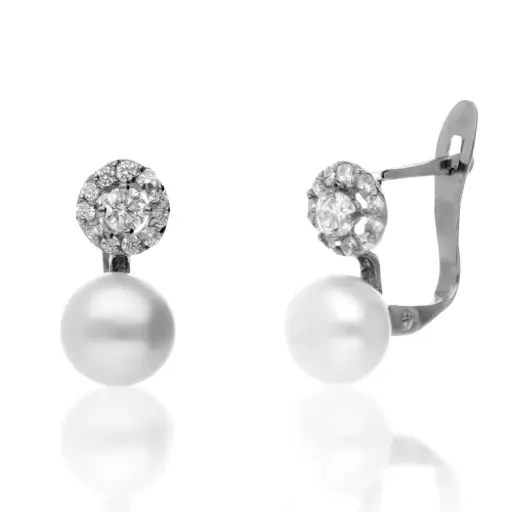 [4216p OBL] Pendientes Catalán Perla con Cuajo Oro Blanco