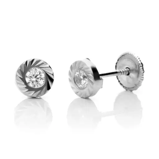 [8369 OBL] Pendientes Tuerca Talla Circonita Oro Blanco