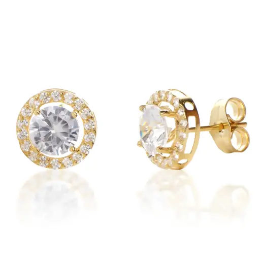 [4339p OA Circonita] Pendientes Presión Engaste Oro Amarillo