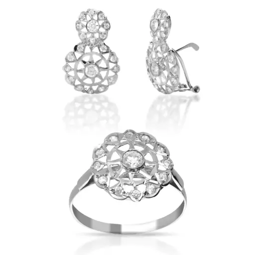 [7990 P S OBL] Juego Omega Circonita Oro Blanco