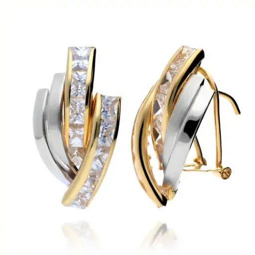 [7314] Pendientes Omega Bicolor Engaste