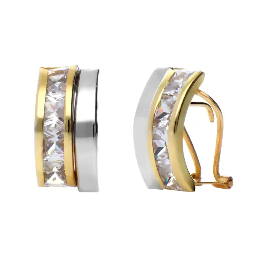 [7429] Pendientes Omega Bicolor Engaste
