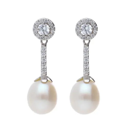 [8408] Pendientes Presión Engaste con Perla Oro Blanco