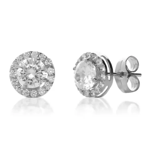 [8317p] Pendientes Presión Redondos Engaste Oro Blanco