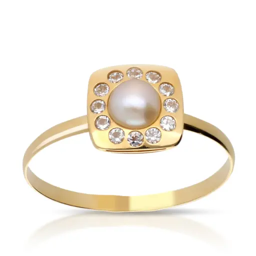 [4008s OA] Sortija Cuadrada Perla Oro Amarillo