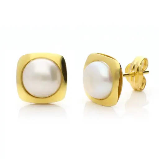 [4068p] Pendientes Presión Cuadrados Perla