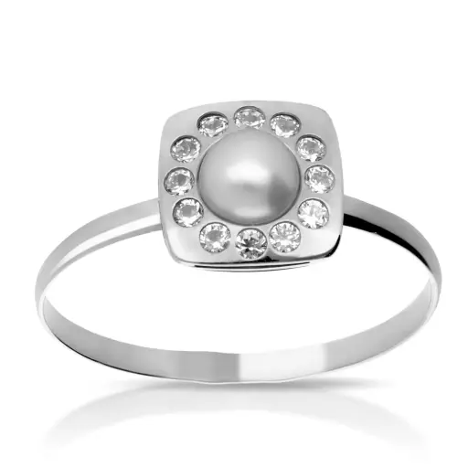 [4008s OBL] Sortija Cuadrada Perla Oro Blanco