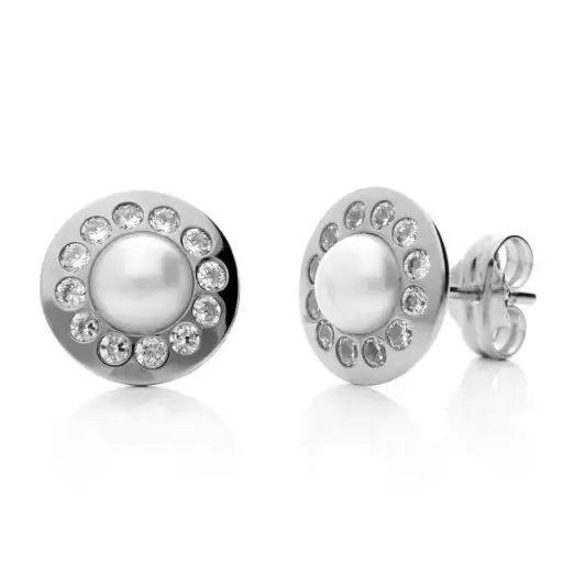 [4011p OBL] Pendientes Presión Redondos Perla Oro Blanco