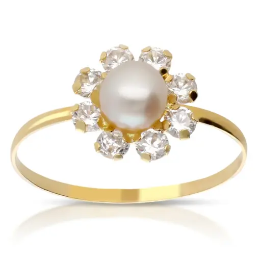 [4351s] Sortija Flor Perla Circonitas