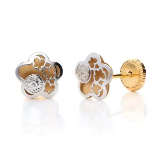 [7087] Pendientes Tuerca Flor Bicolor