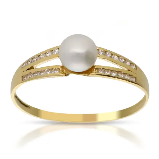 [4353s OA] Sortija Perla Circonitas Oro Amarillo