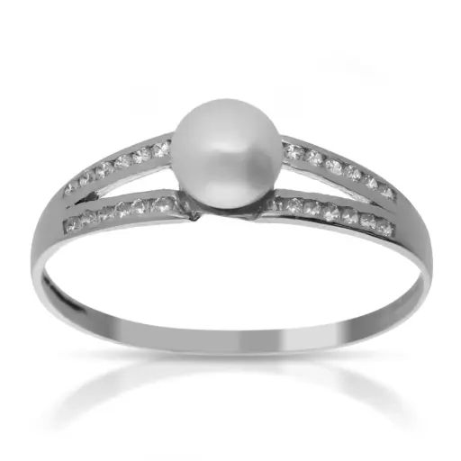 [4353s OBL] Sortija Perla Circonitas Oro Blanco