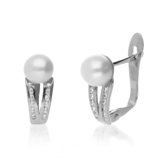 [4353p OBL] Pendientes Catalán Perla Circonitas Oro Blanco
