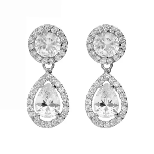 [8322p OBL] Pendientes Presión Largos Circonitas Oro Blanco