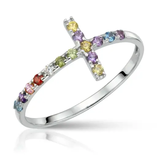 [3439 OBL Color] Sortija Engaste Oro Blanco Cruz Color 