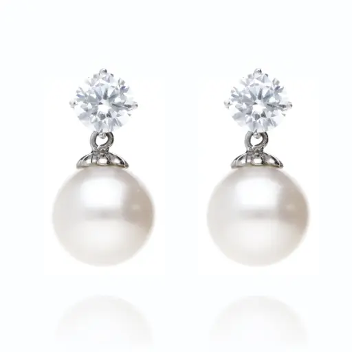 [7901] Pendientes Presión Circonita con Perla