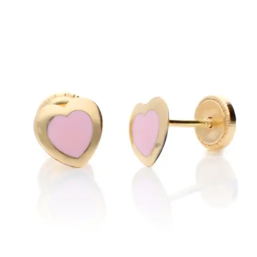 [8441] Pendientes Tuerca Corazón Esmalte