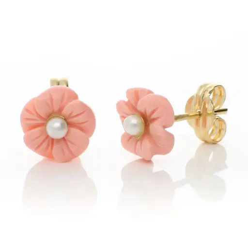 [7887] Pendientes Presión Flor Nácar Rosa