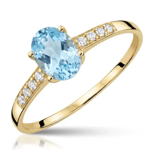 [3480 OA] Sortija Topacio Azul con Circonitas Oro Amarillo