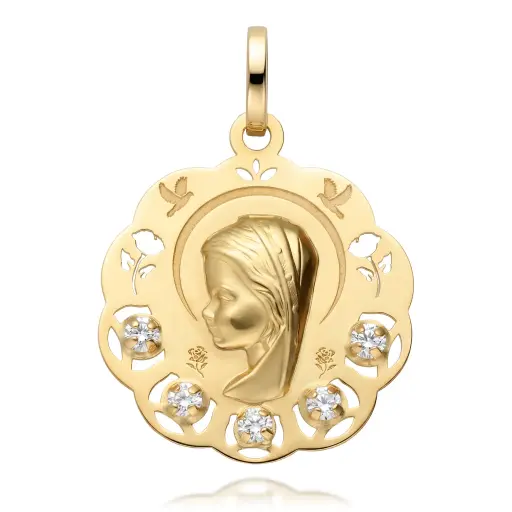 [6072] Medalla Virgen Niña Flor con Circonitas