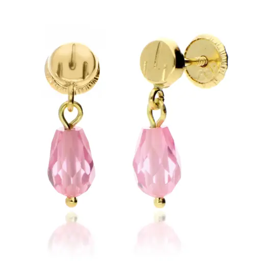 [8584 Rosa] Pendientes Tuerca Lágrima Rosa