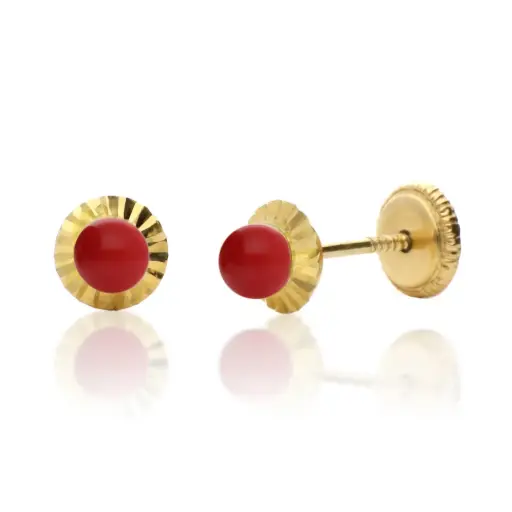 [7111 Coral] Pendientes Tuerca Coral Cerco Talla 