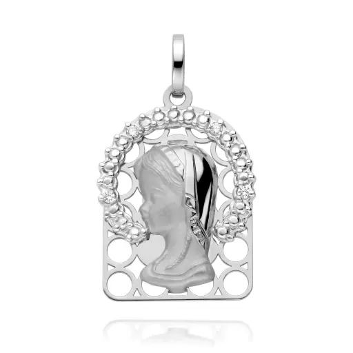 [6609 OBL] Medalla Virgen Niña con Circonitas Oro Blanco