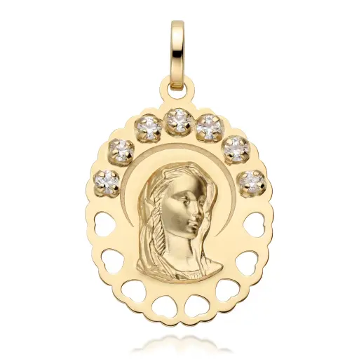 [6046] Medalla Virgen Niña Oval con Circonitas