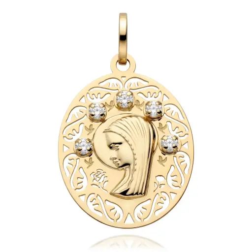 [6068] Medalla Virgen Niña Oval con Circonitas 