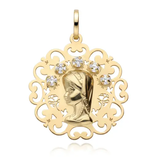 [6118] Medalla Virgen Niña Redonda con Circonitas
