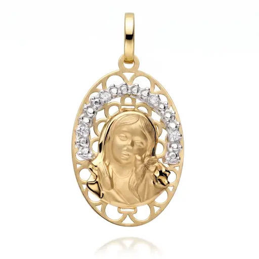 [6610] Medalla Virgen Niña Oval Calada con Circonitas