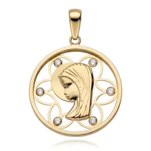 [6160] Medalla Virgen Niña Redonda Circonitas