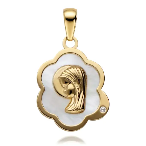 [6080] Medalla Virgen Niña Nácar Flor