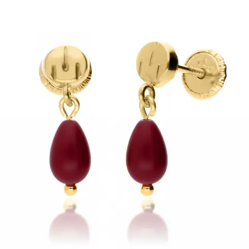 [8584 Coral] Pendientes Tuerca Lágrima Coral