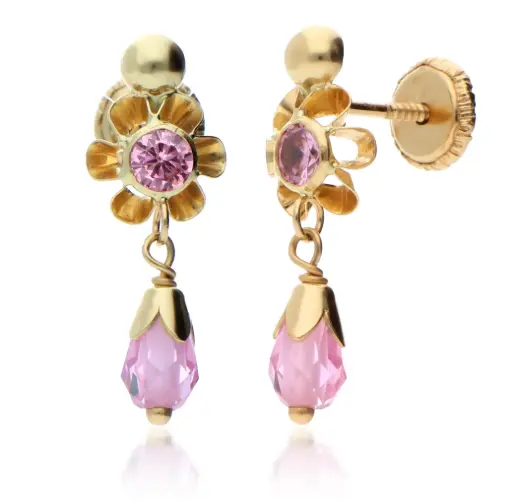 [8452-2 Rosa] Pendientes Tuerca con Lágrima Rosa