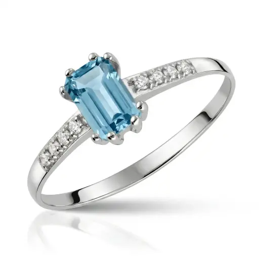 [3479 OBL] Sortija Topacio Azul con Circonitas Oro Blanco