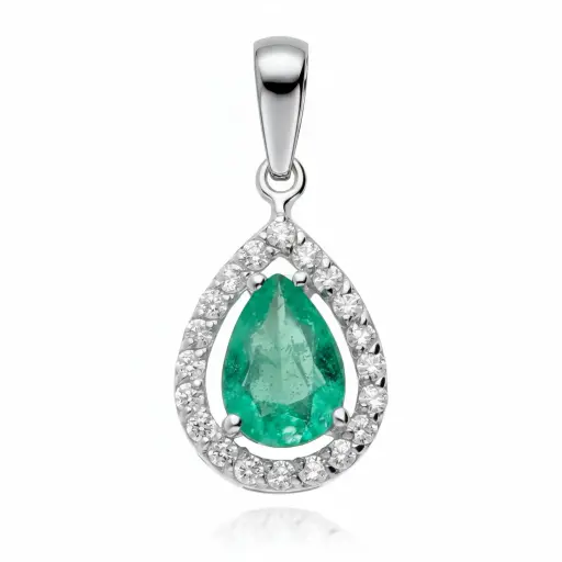 [4344 C OBL Verde] Colgante Engaste Circonita Oro Blanco